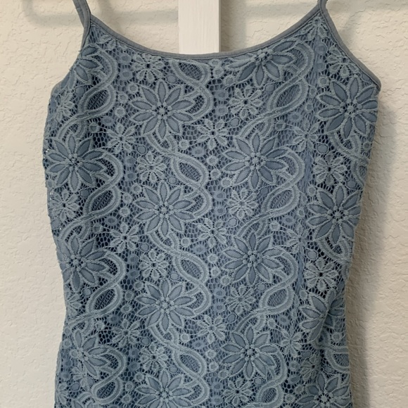 Y2K Style Loft Ann Taylor Blue Floral Lace Tank Top - Picture 2 of 8